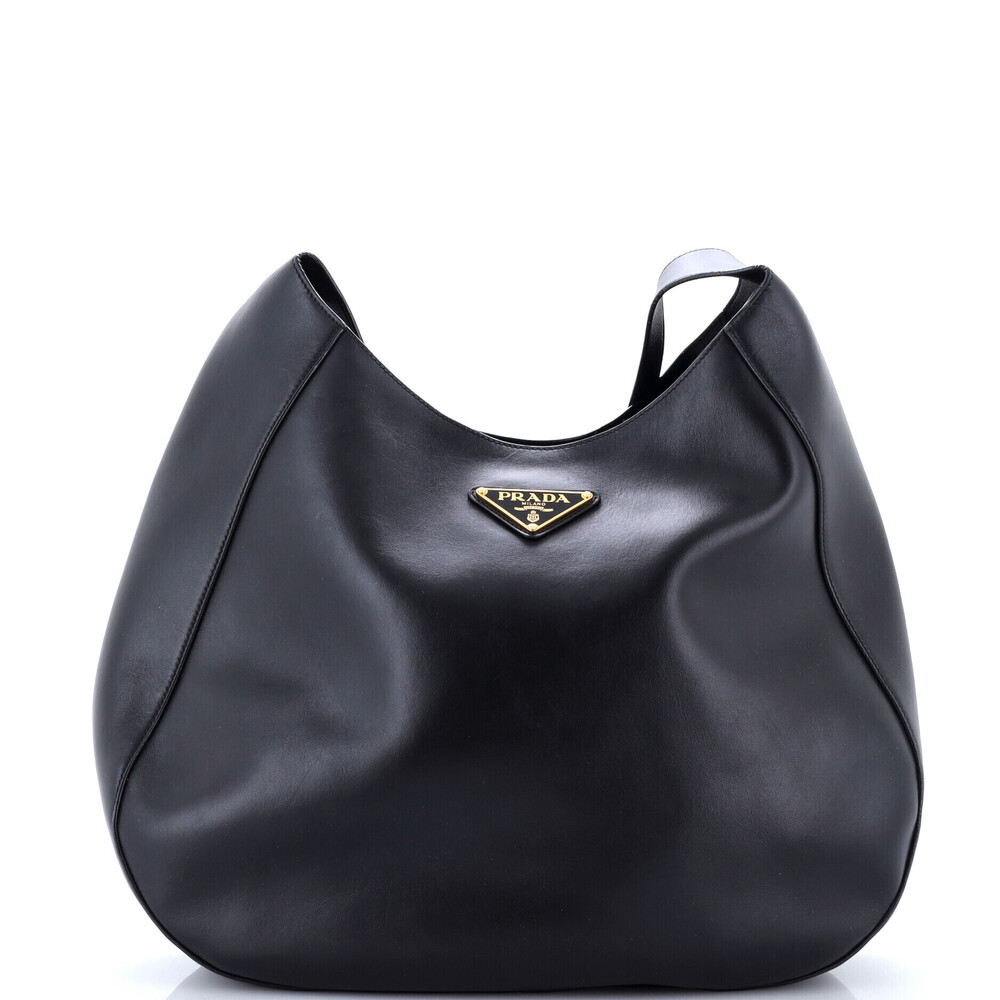 Prada Large Triangle Logo Curved Hobo City Calf